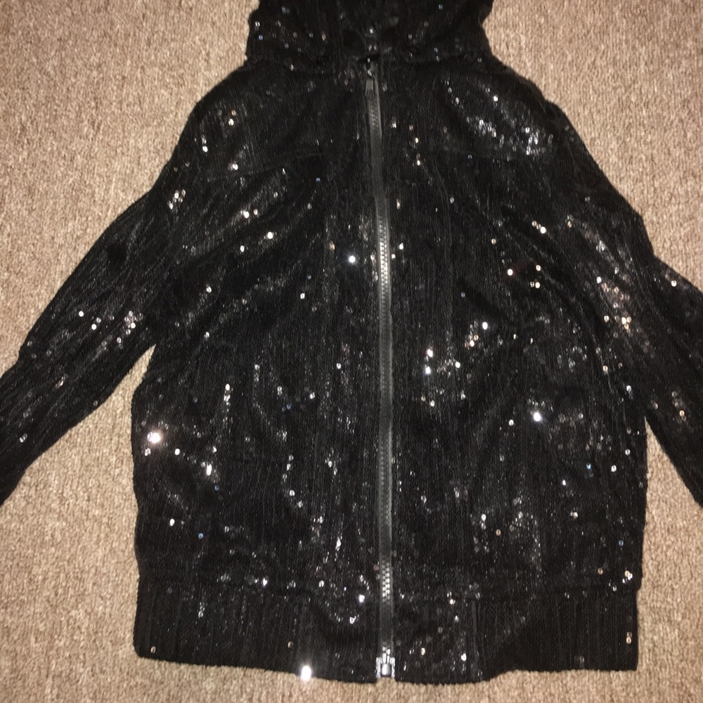 Black sequin zip up hooded jumper
